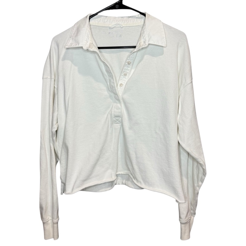 Aerie white quarter button collard sweatshirt size‎ small
